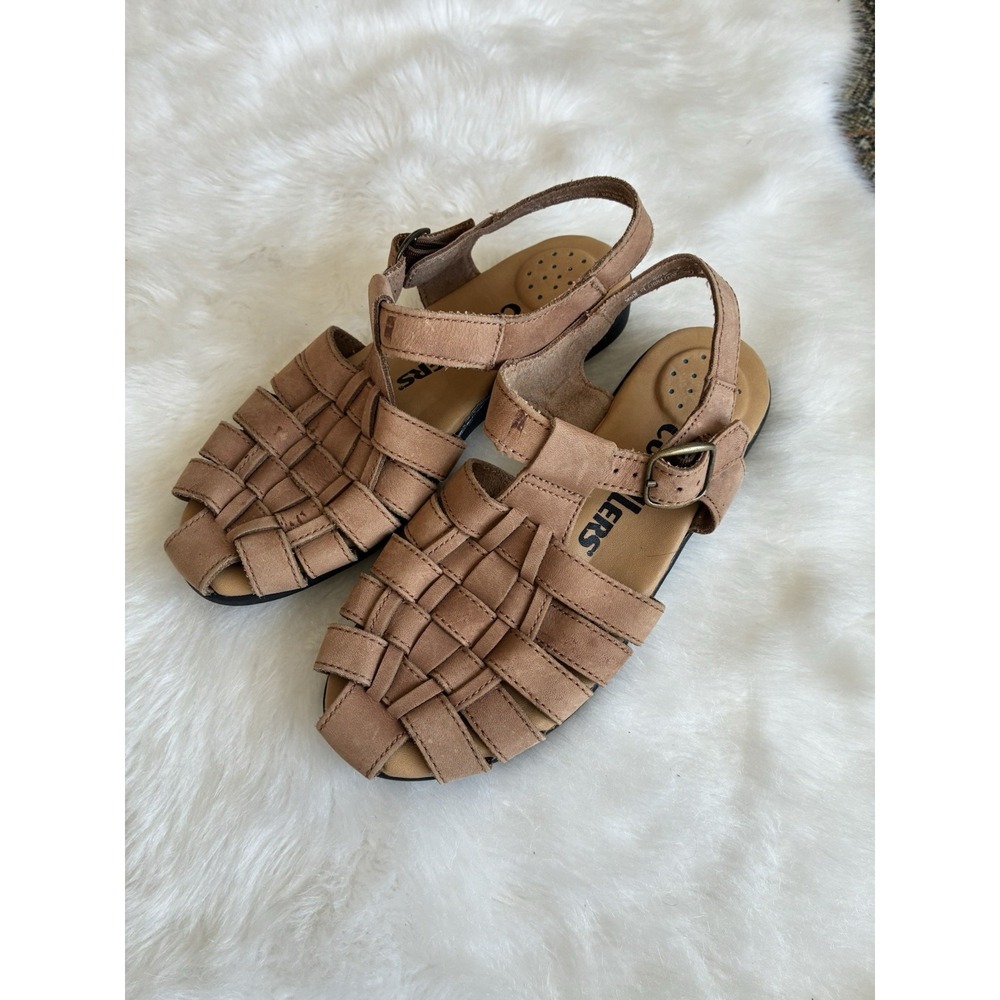 Cobbie Cuddler Womens Leather Sandals Sz 5.5 Brown Woven Gladiator Buckle Hippie